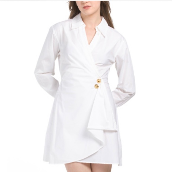 Tanya Taylor Winnie Optical White Long Sleeves Wrap Dress, Size 4 - Picture 5 of 9